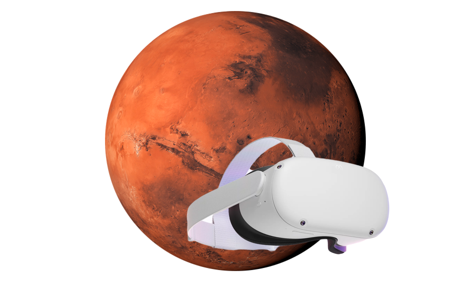 Mars planet with VR headset and controllers